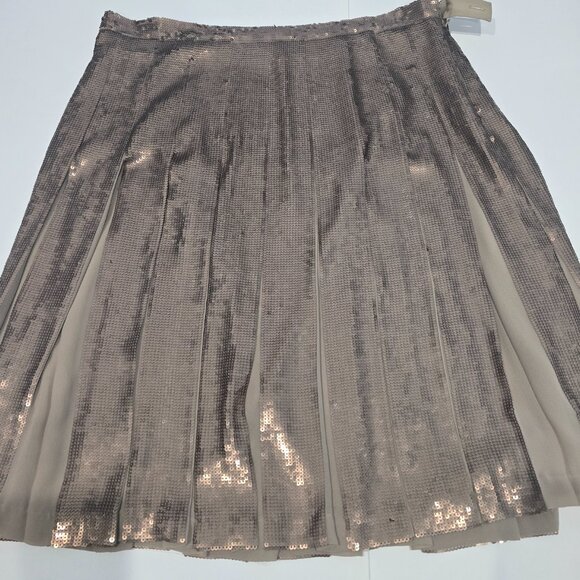 NEW ✅ BCBGMaxAzria  Pleated Sequined Lined Skirt ~ Size L ~ Gold / Beige ⭐ New - Picture 6 of 9
